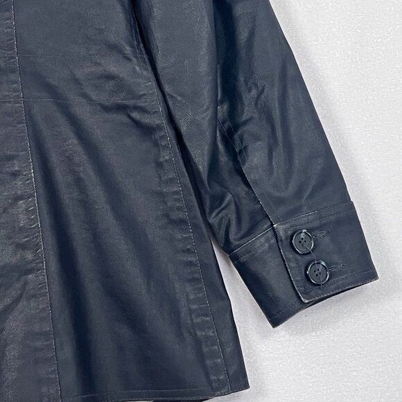 M0851 Womens Waxed Cotton Short Trench Rain Jacket Black Size 6 Classy Outerwear - Picture 15 of 16